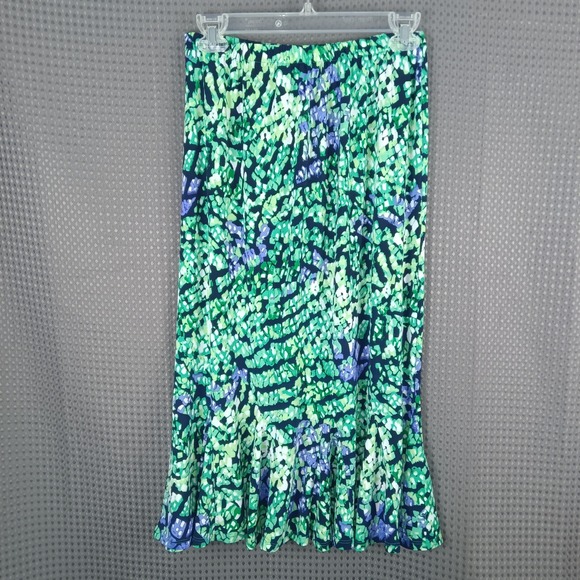 Allison Daley Women's Skirt Size 8 Green Blue Abstract Print Elastic Waist - Picture 3 of 7